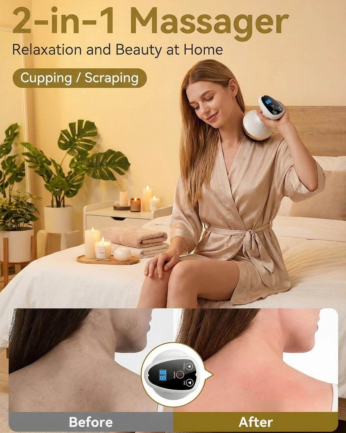Suction Massager, 4-in-1 Cellulite Remover for Reduces Cellulite and Stretch Marks - Heated, Ergonomic Design with 9 Intensity Levels for Firmer, More Toned & Smoother Skin (1Pcs)