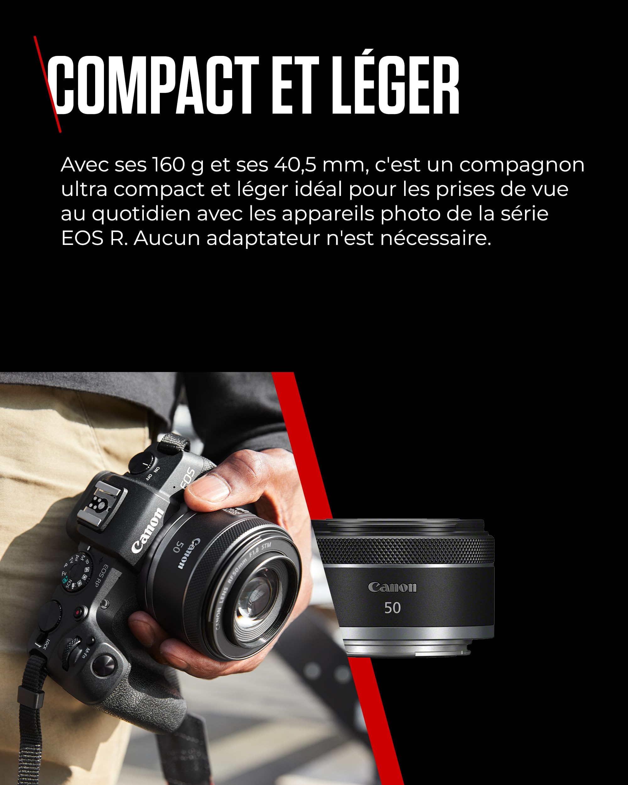 Objectif Appareil Photo Canon RF 50mm F1.8 STM - Compact et Léger pour Appareils Photo EOS R, Ouverture Rapide, Mise au Point Fluide - Idéal pour les Portraits et la Photographie Créative