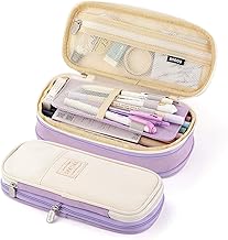 FINEMOE Large Pencil Case Stationery Items for Girls and Boys, Canvas Bags Pen Pencil Pouch for School College and Office, Organize Makeup Cosmetic, Aesthetic Cute Stationary Box (Purple)