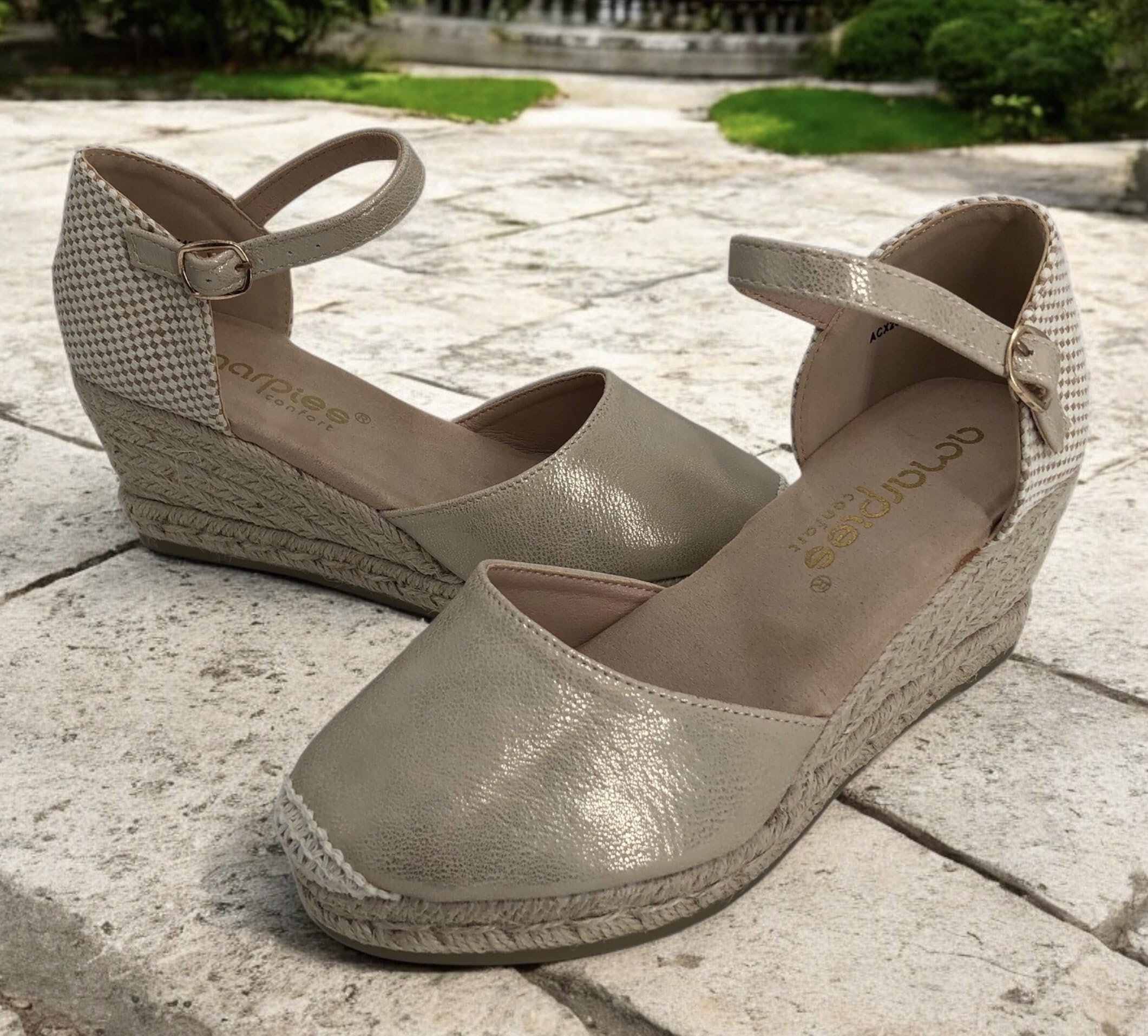 Sandalia Valenciana Mujer - Alpargata Valenciana Cuero Sintético y Cuña de Yute - Sandalia Cierre Hebilla y Puntera Reforzada – Cómodas y Elegantes para Todos los Días