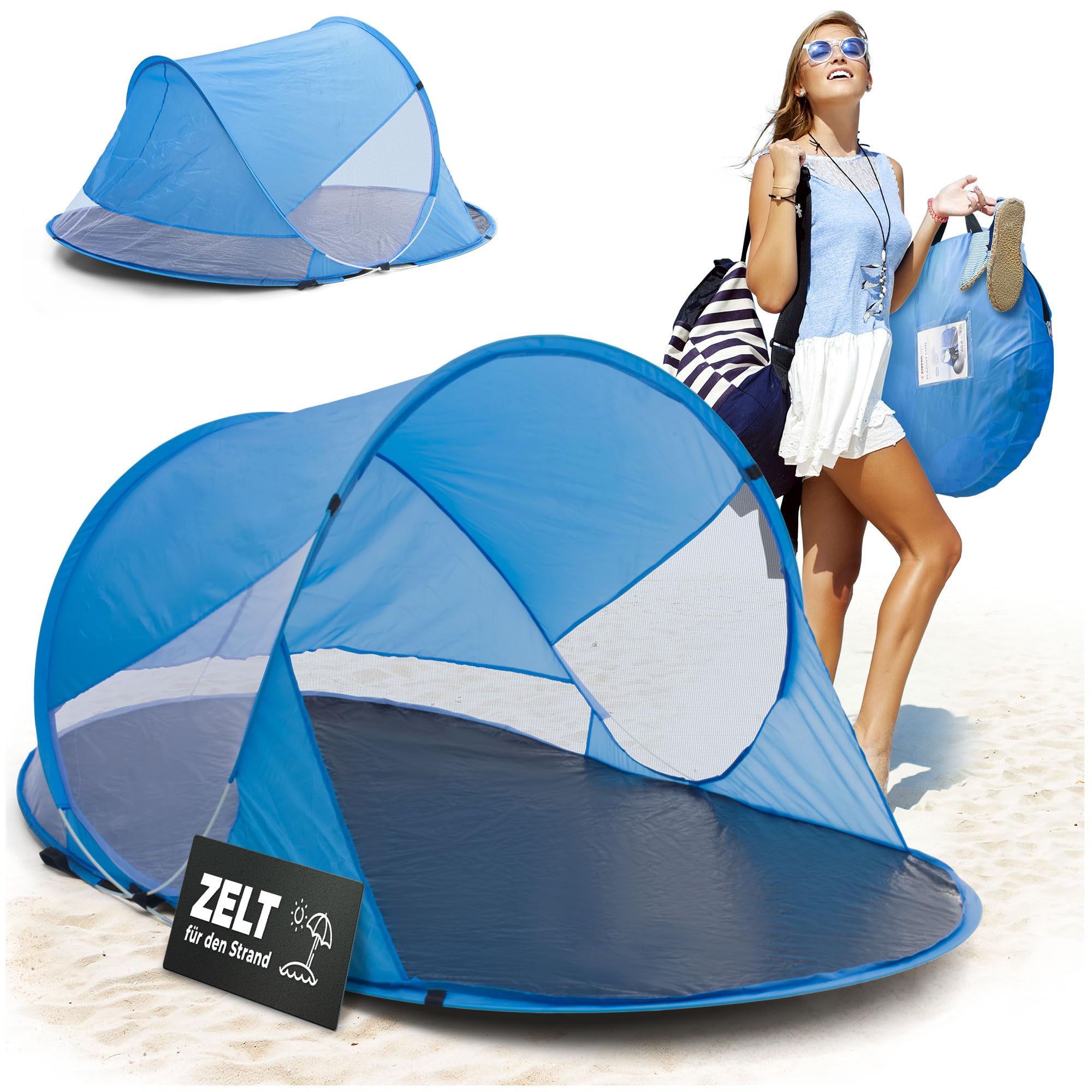 STREND PRO Mini Pop Up Zelt 190x120x90 cm – Kleine Strandmuschel, Wurfzelt UV-Schutz, für Garten, Park & Strand Sport & Freizeit