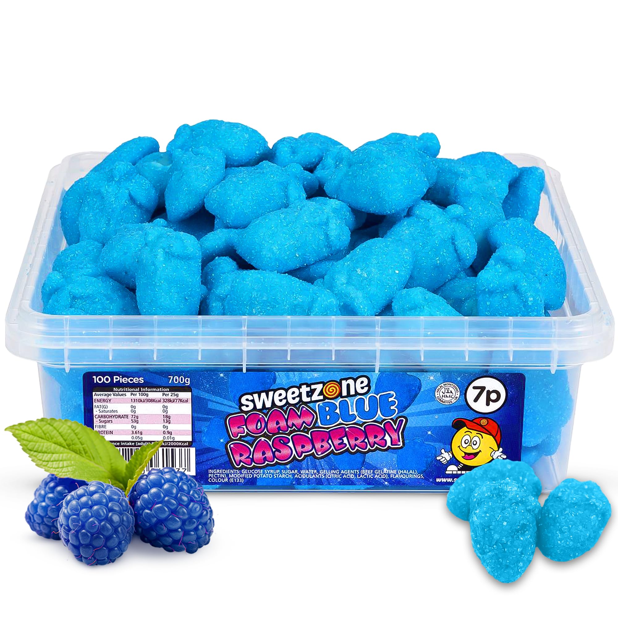 Sweetzone Jelly Foam Blue Raspberry 700g Tub, 100pcs of Halal Gummy Sweets, Chewy Blue Sweets with Fruity Flavour, Retro Fizzy Fruit Chews, Bulk Sour Candies, Perfect for Kids and Every Occasion