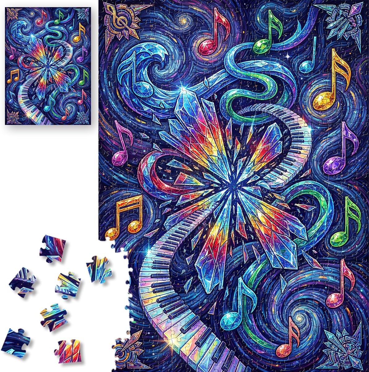 ROSE RAIN Premium 500 Pieces Jigsaw Puzzles for Adults Dust-Free Thick HD Board with Letters on Back Colorful Crystal Music Galaxy Art Abstract Piano Puzzle for Mindfulness Relaxation Unique Gift