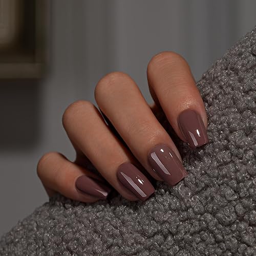 KQueenest Dark Brown Press On Nails Medium Square - Acrylic
