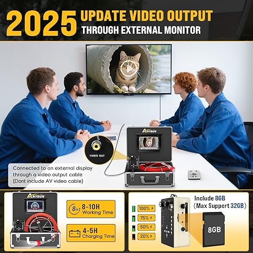 Miniatura 3 de Anysun Cámara de alcantarillado, cámara de serpiente de 100 pies con contador de distancia, DVR, equipo de inspección de tuberías de alcantarillado