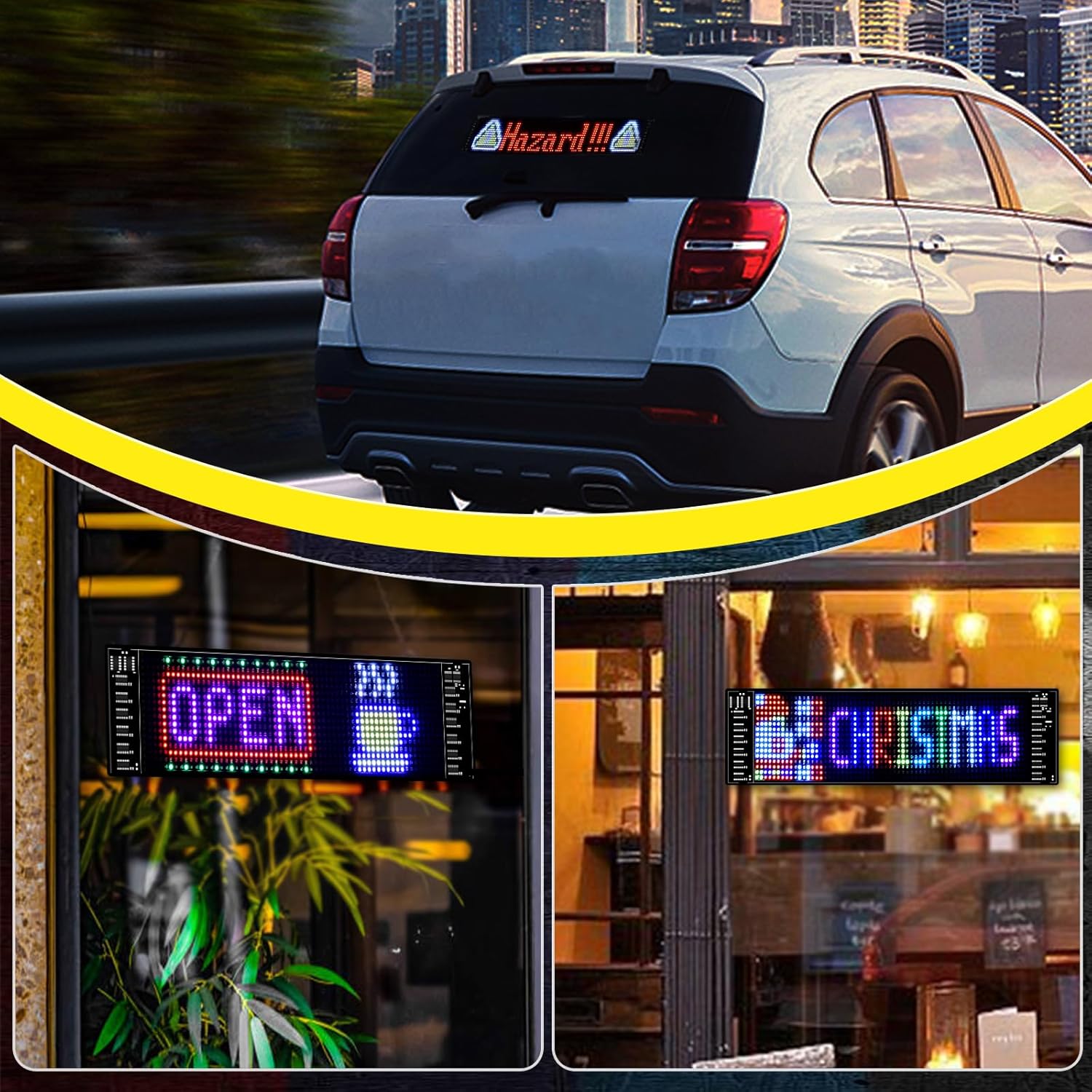 Programmable LED Car Sign | Message Scrolling LED Display for Indoor | Bluetooth APP | Custom Editor Animations/Text/Graffiti