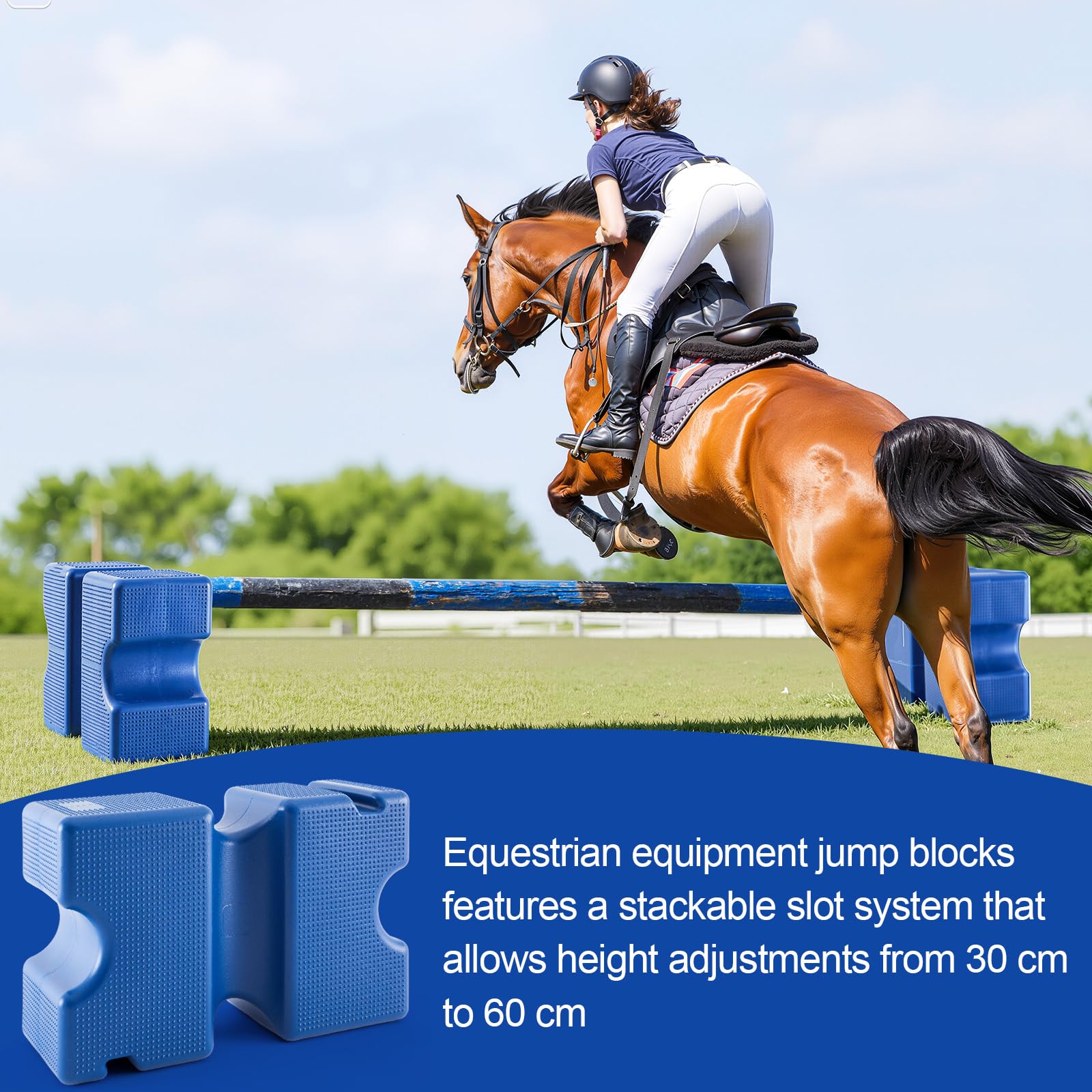 GlikCeil Paquete de 2 bloques de salto para caballos, mascotas azules, bloque de salto, ligero, duradero, versátil, mejora el entrenamiento ecuestre equipo de práctica para principiantes, entusiastas