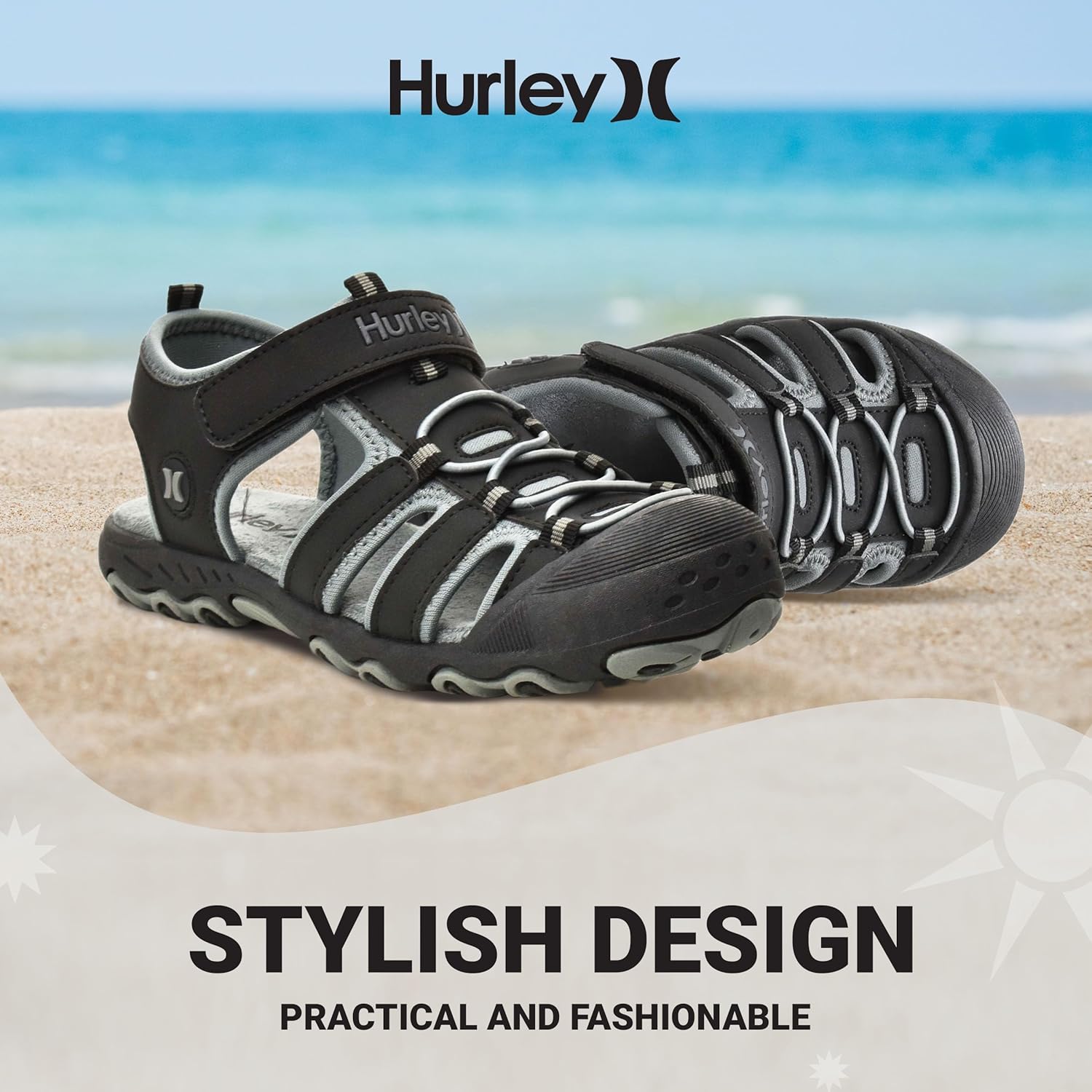 Hurley Kid's and Toddlers Water Sandals - Beach Sandals for Boys and Girls, Lightweight Durable Closed Toe with Adjustable Upper for Outdoors, Water Play and Pool Champ - Image 3