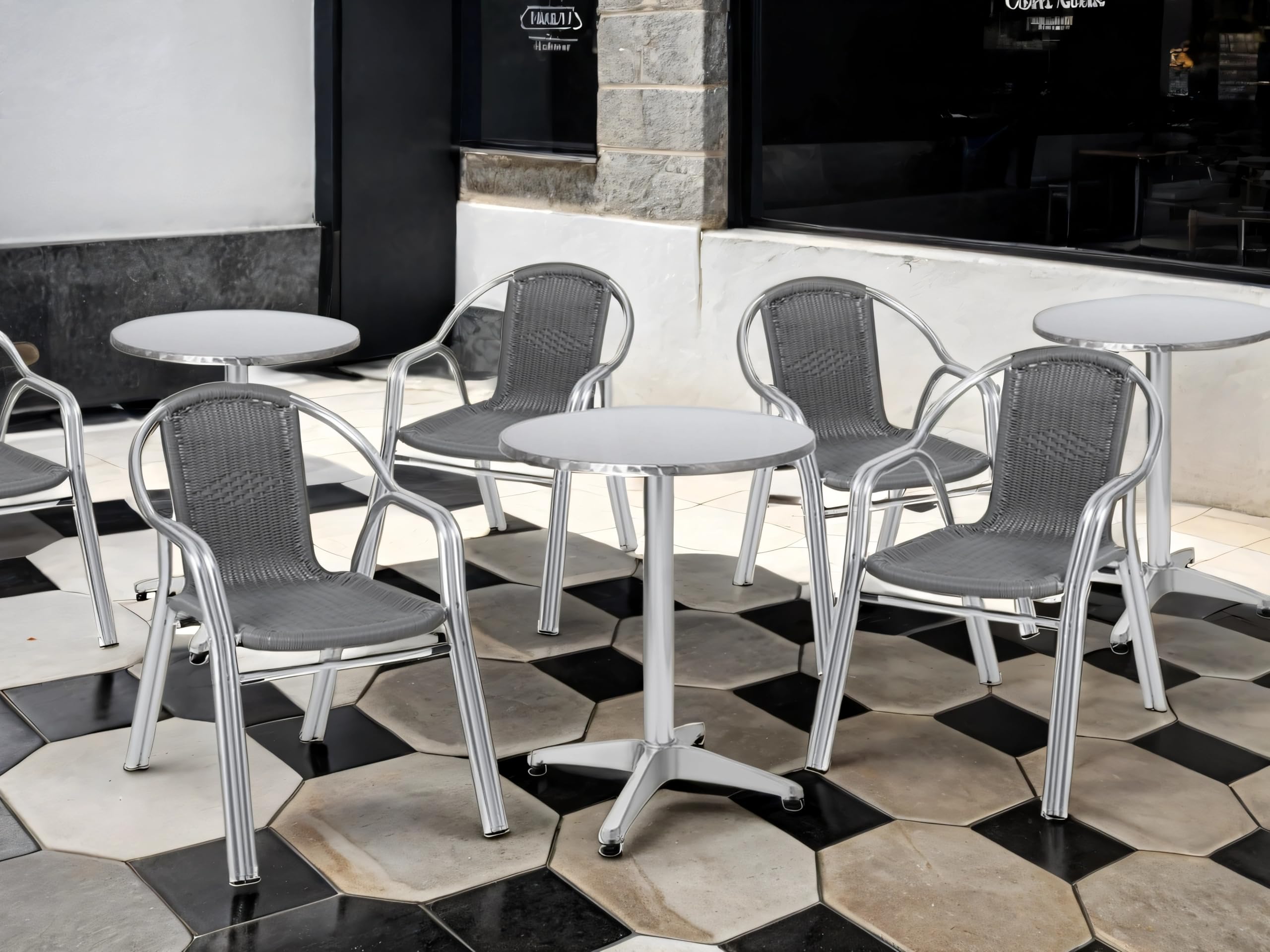 Chaise Bistrot Metro Professional Narni Aluminium Rotin Empilable Chaise Bistrot Narni Empilable - Aluminium/rotin PE - 54x67x74 Cm - Résiste Intempéries - METRO Chaise Terrasse Empilable
