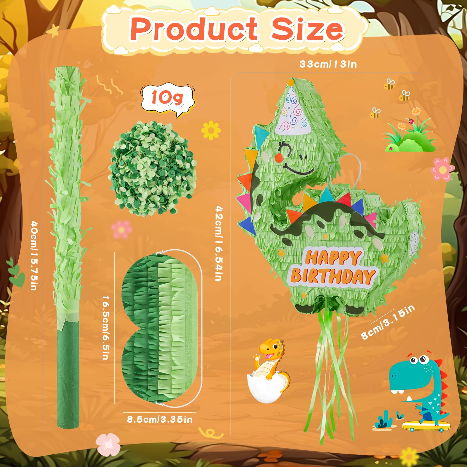 VinTS Dinosaur Piñata Large Kids Dino Piñata Birthday decorations with Blindfold Bat for Boys Girls Birthday Party Dinosaur Themed Party Game Activity Decor(16.5x13x3.15in)