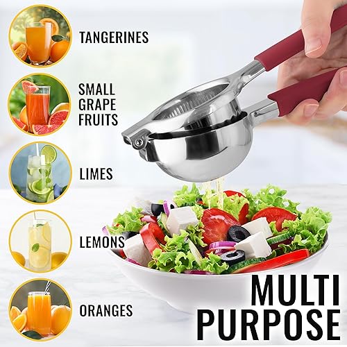 Miniatura 6 de Zulay Kitchen Exprimidor de Limón de Acero Inoxidable con Tazón Exprimidor de Metal Sólido Premium de Servicio Pesado y Mangos de Silicona Grado