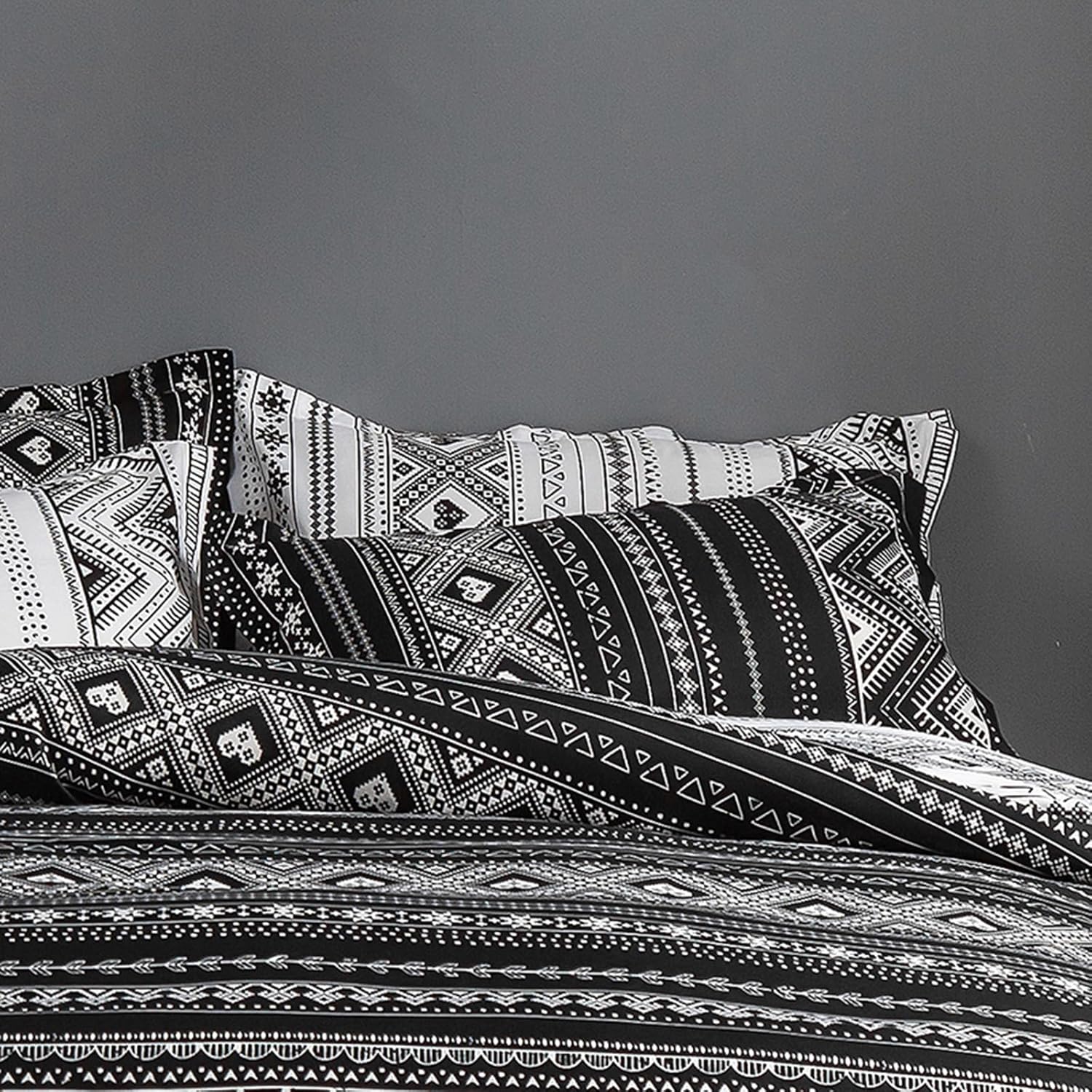 HALOZI Duvet Cover Set Twin Size Black/White Bohemian Stripes Reversible Luxury Soft Bedding Set Comforter Cover with Zipper Closure and Corner Ties (1 Duvet Cover+2 Pillowcases)(Twin（68X90） inch)