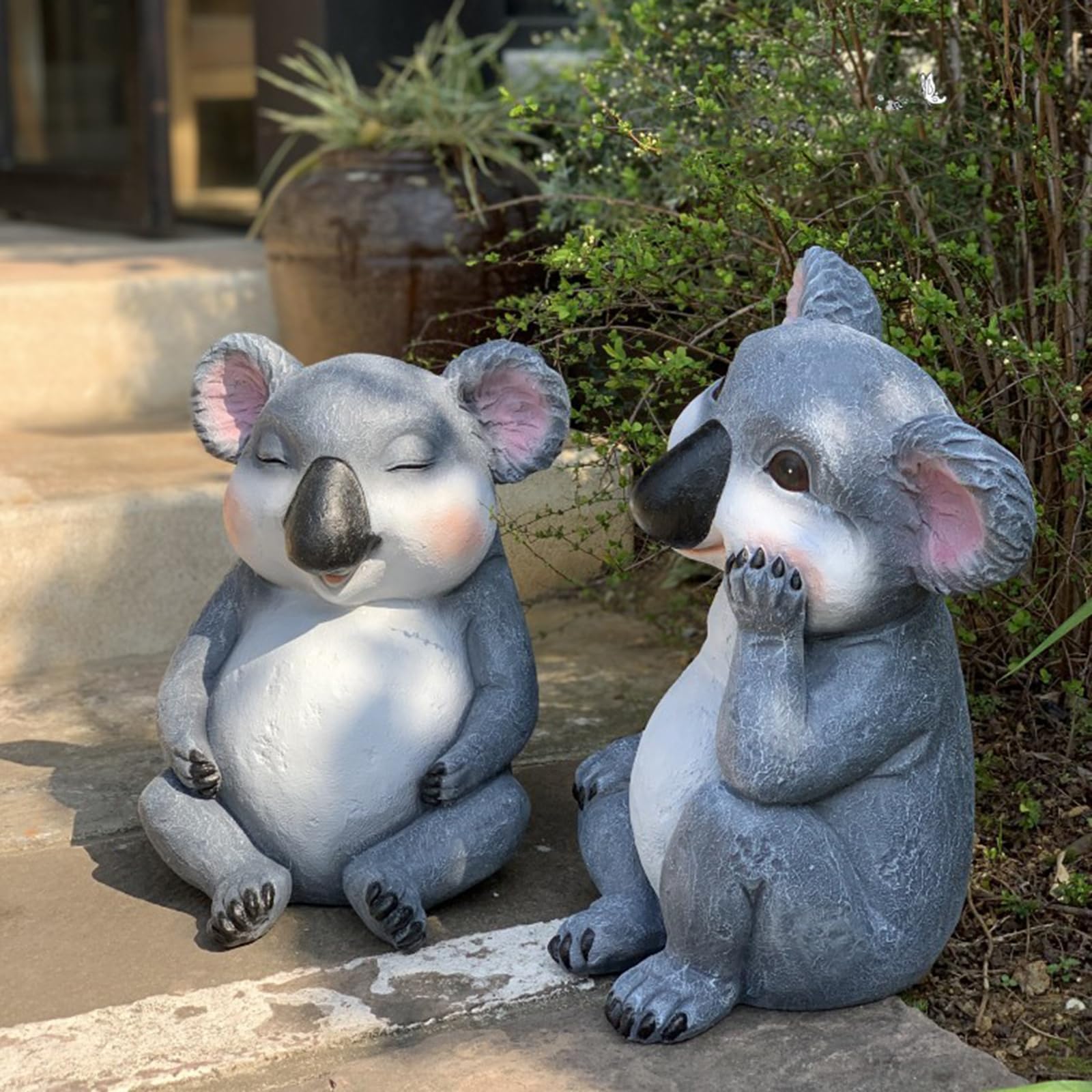 Figurka zwierzęcia ogrodowego, urocza figurka myślenia koala, zewnętrzna rzeźba z żywicy poliestrowej do dekoracji trawnika i podwórka