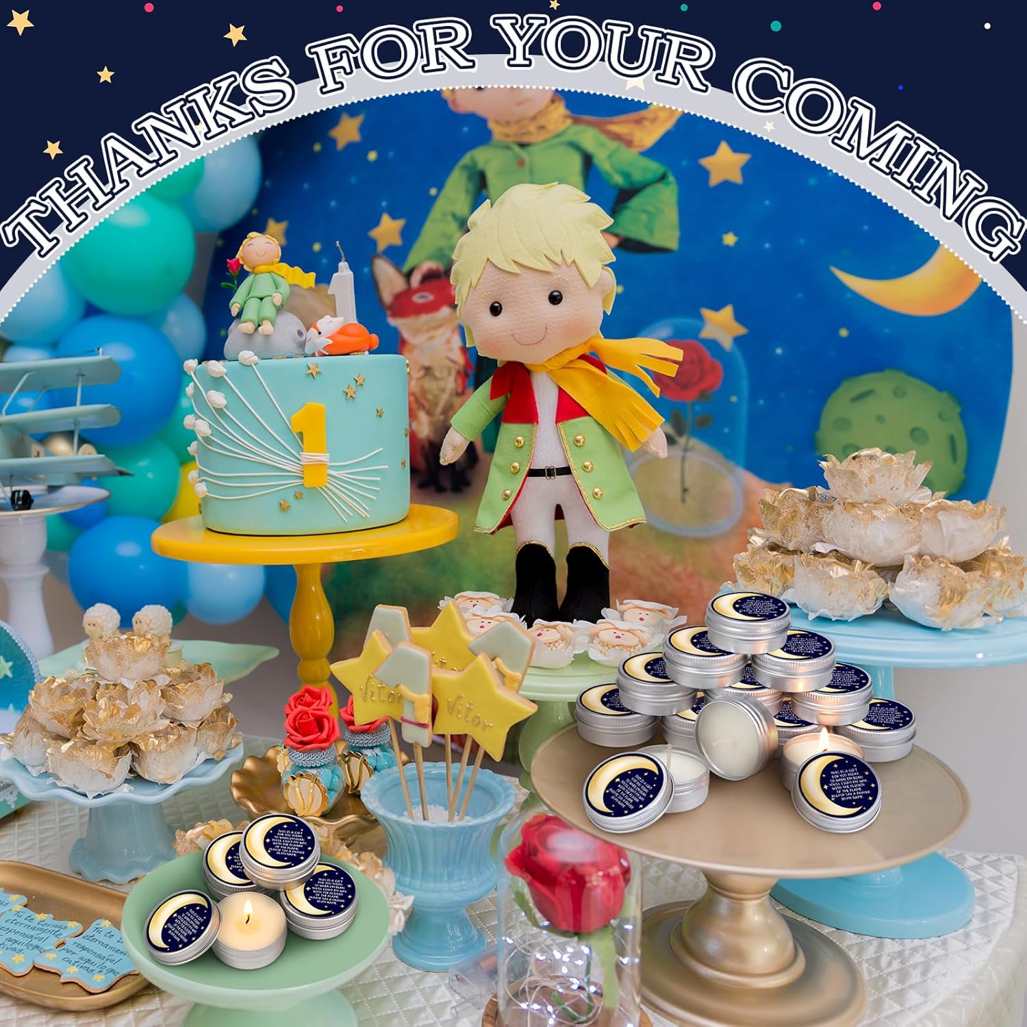 MTLEE 50 Pcs Over The Moon Baby Shower Candles Over The Moon Baby Shower Favors Gift Travel Tin Candle Aromatherapy Favors(Blue)