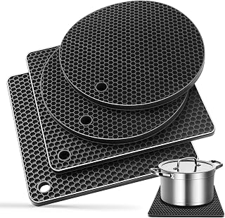 Silicone Trivet Mats，Trivets for Hot Pots and Pans，Extra Thick Hot Pads for Kitchen，Multi-Purpose Pot Holder，Non-Slip Jar Opener，Gripper Pad，Drying Mat，Coaster (4 Pcs, Dark Gray)