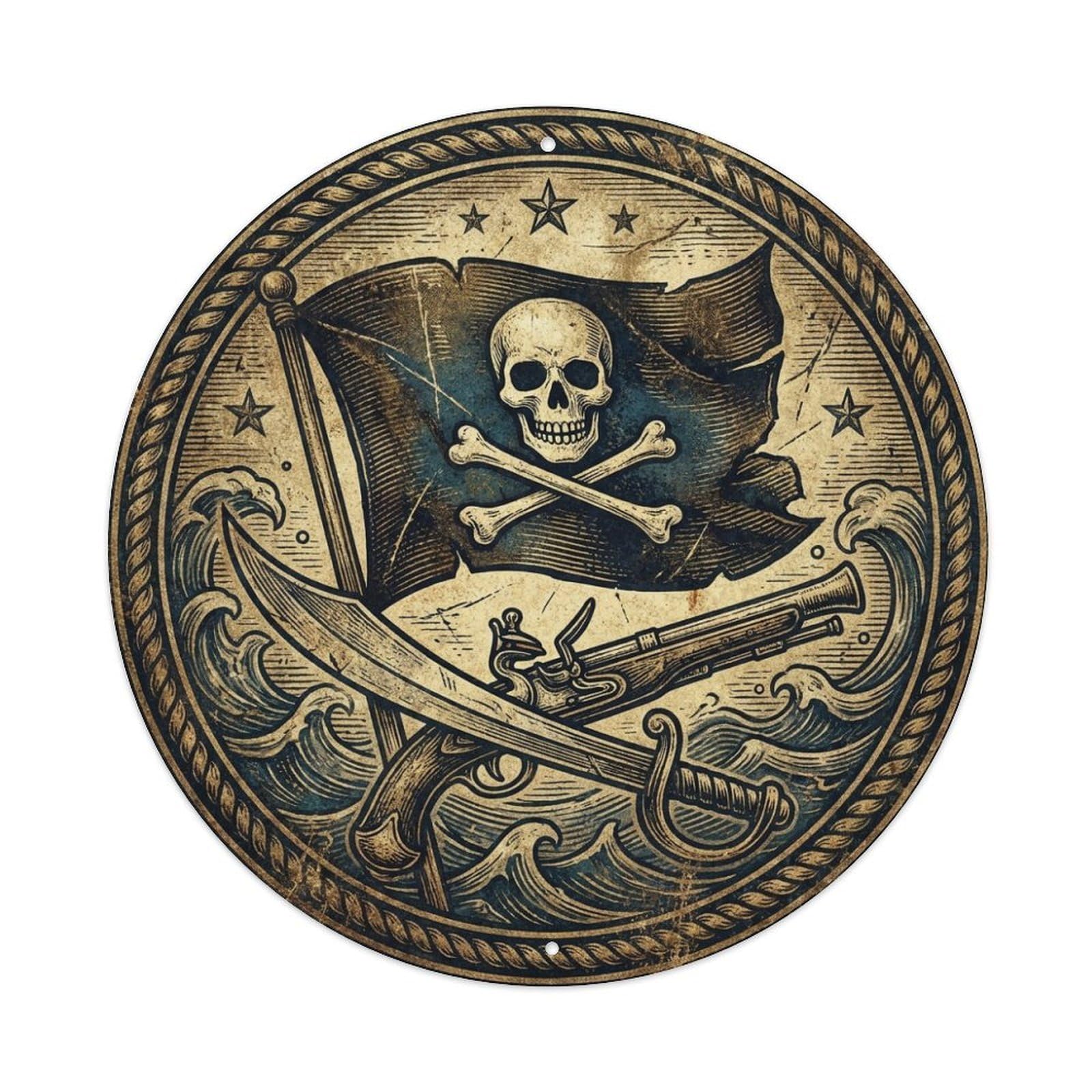 Flintlock Cutlass Pirate Arsenal Emblem Jolly Roger Metal Tin Sign