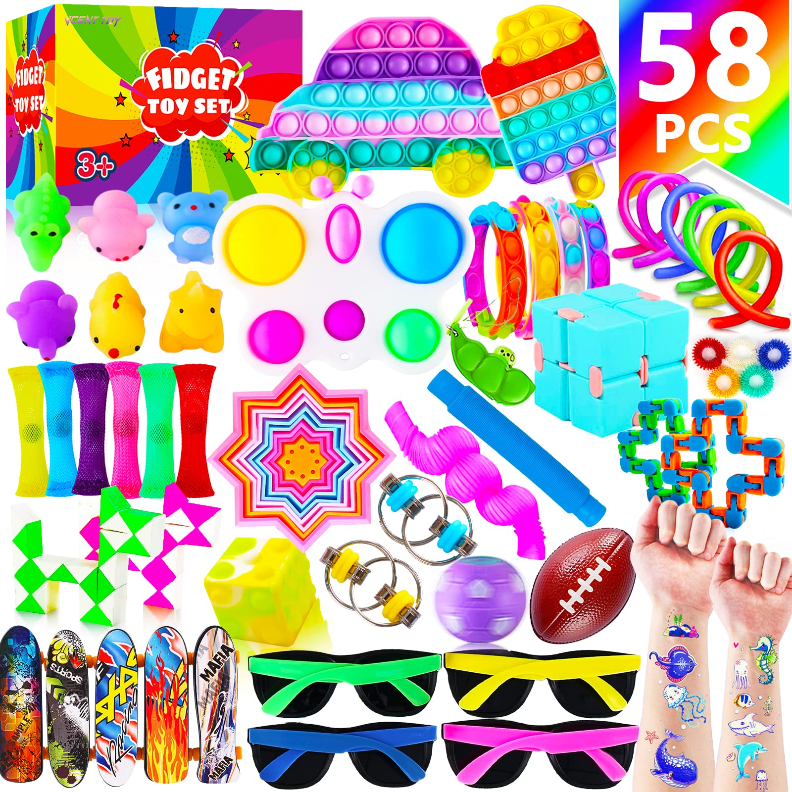 Amazon.com: 58 Pcs Fidget Toys, Pop It Fidget Sensory Toys, Pop Its  Fidgetget Toys Pack, Bulk Figit Toys for Boys Girls Classroom Prizes,  Autism Stress & Anxiety Relief, Party Favors for Kids