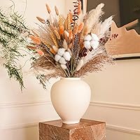 Vista 7 de Ramo de flores secas de otoño, decoración de otoño bohemia con hierba de pampas, algodón y colas de conejo naranja, arreglo floral de otoño