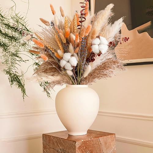 Miniatura 7 de Ramo de flores secas de otoño, decoración de otoño bohemia con hierba de pampas, algodón y colas de conejo naranja, arreglo floral de otoño para el