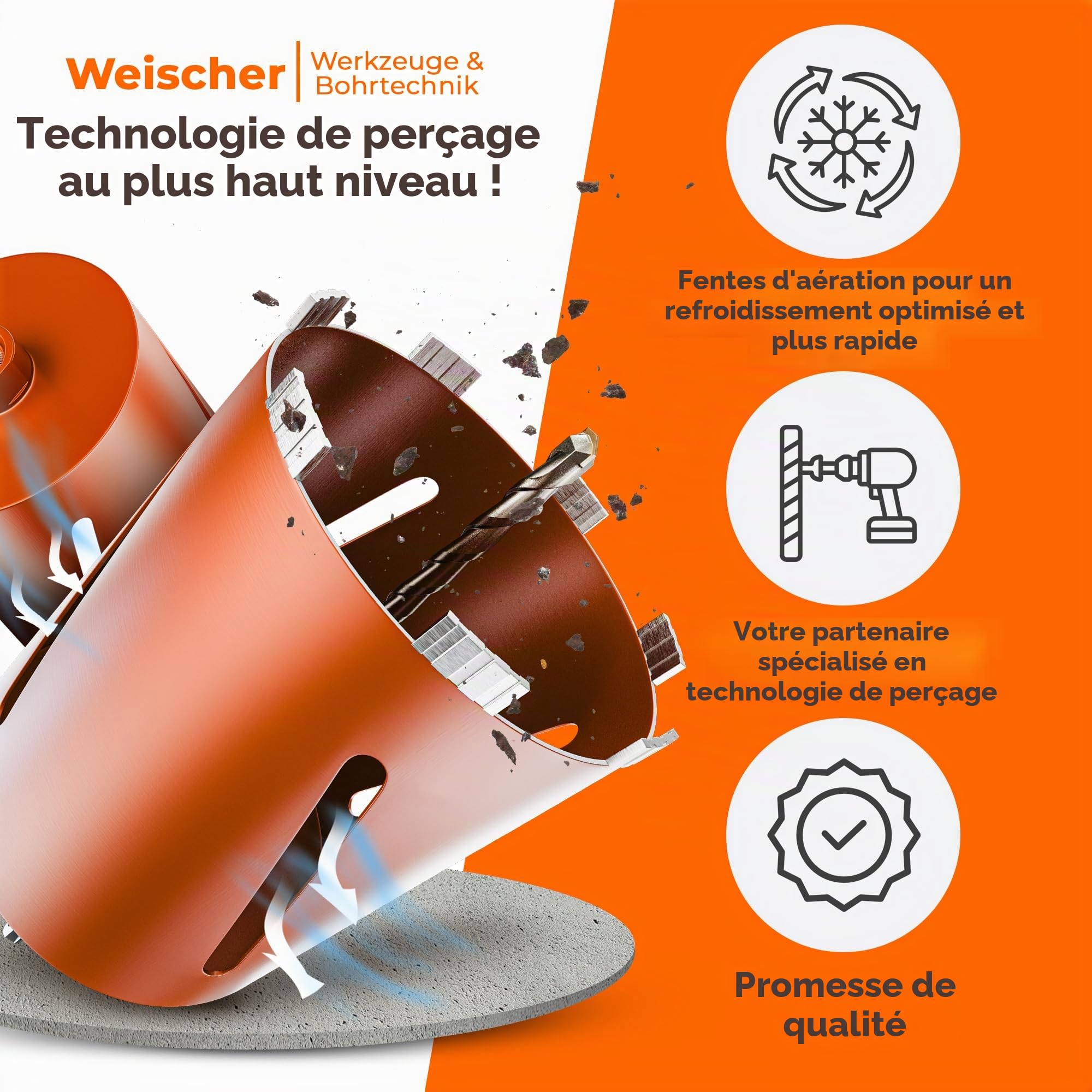 Couronne de forage diamantée avec emmanchement SDS PLUS Longueur utile 180 mm Diamètre 162 mm