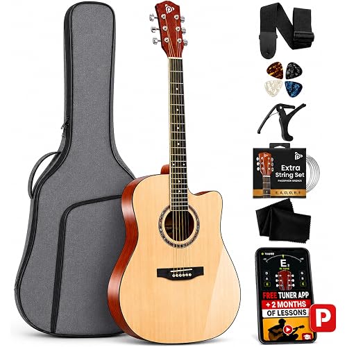 Pyle Full Size Acoustic Guitar Kit, Steel String, Dreadnought Cutaway, with Capo, Upgraded Gig Bag, Digital Tuner, 41" Full Size Mega Kit"