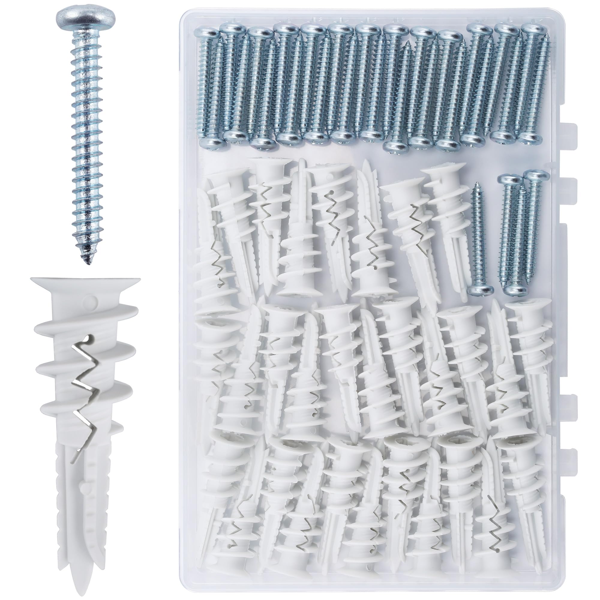 JEGONFRI 60PCS Self Drilling Drywall Anchors and 8 Screws Wall Anchors for Drywall Heavy Duty Holds Upto 75LB