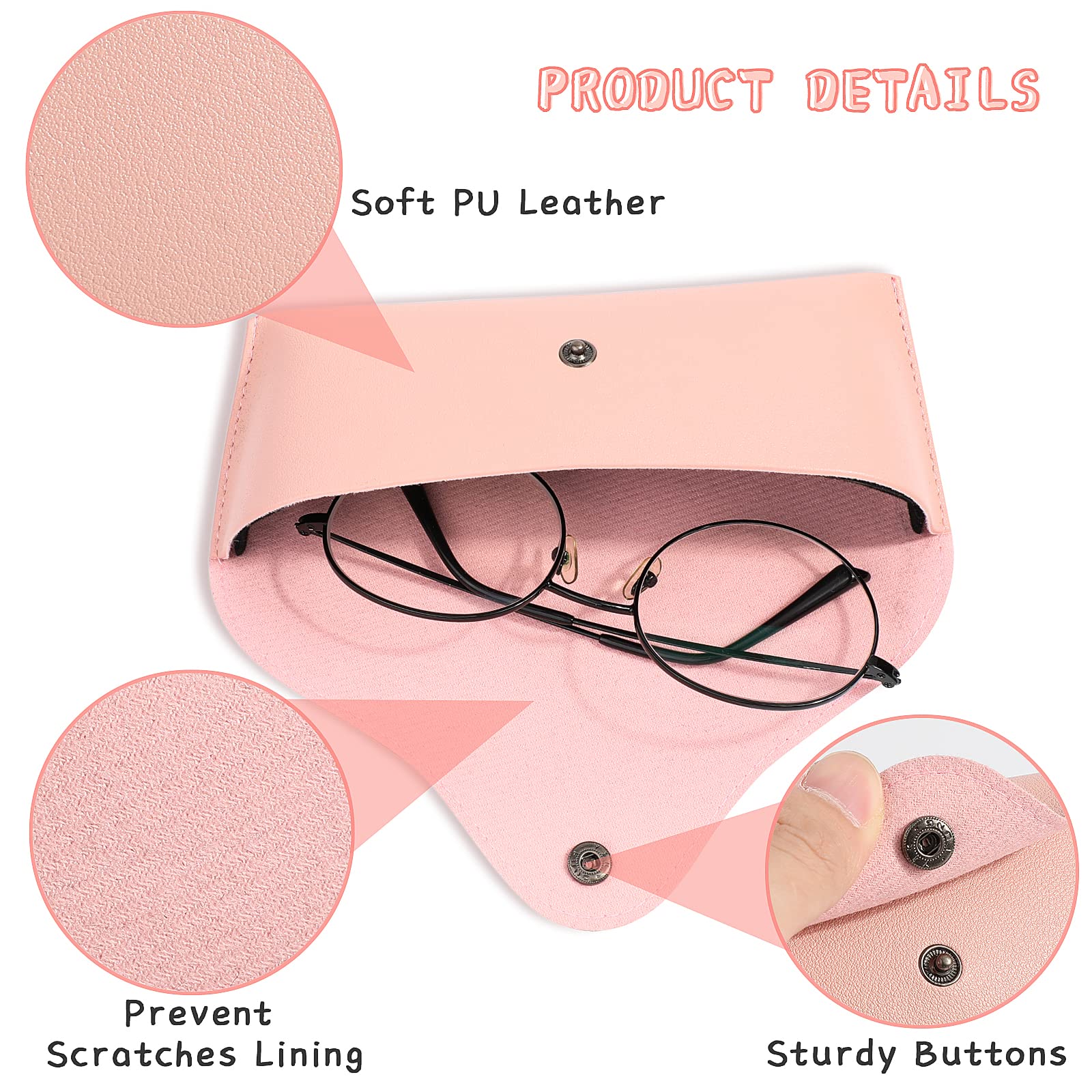 Hifot funda gafas cuero 2 piezas, PU cuero suaves viaje Estuche para Gafas de caso bolsa mujer hombre niño (Rosa&blanco)