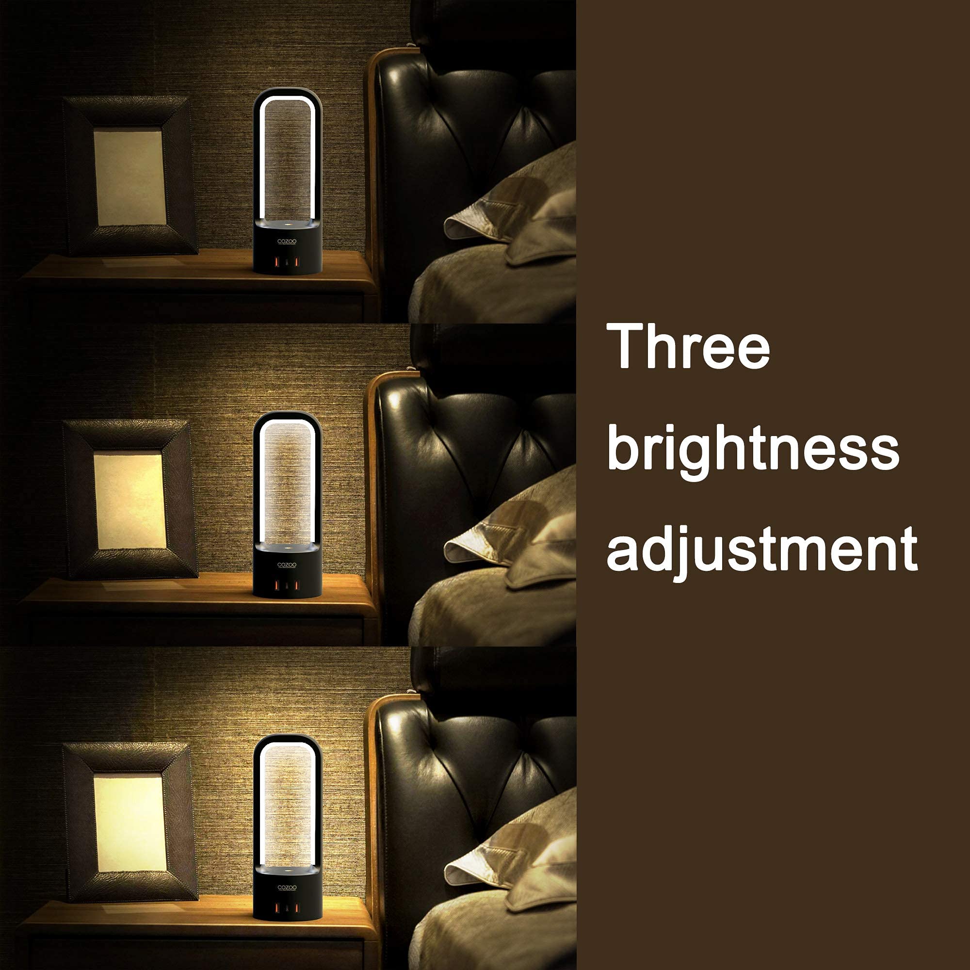 COZOO Luz nocturna RGB, lámpara táctil de mesita de noche con 2 puertos de carga USB y 1 puerto tipo C, luz LED RGB regulable de 3 vías, lámpara USB pequeña inteligente para dormitorio, sala de estar