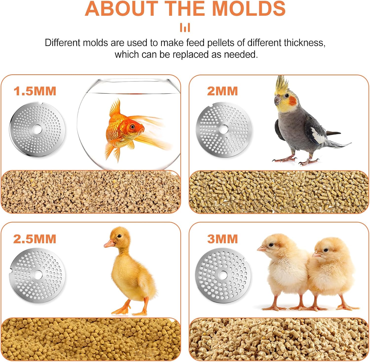 YUCHENGTECH Manual Pet Food Pellet Maker Enlarged Funnel Manual Birds Fishing Bait Granulator Pelleter Animal Pet Food Maker for Parakeet Canary Chicken Fish with 1.5mm/2mm/2.5mm/3mm Molds image 4