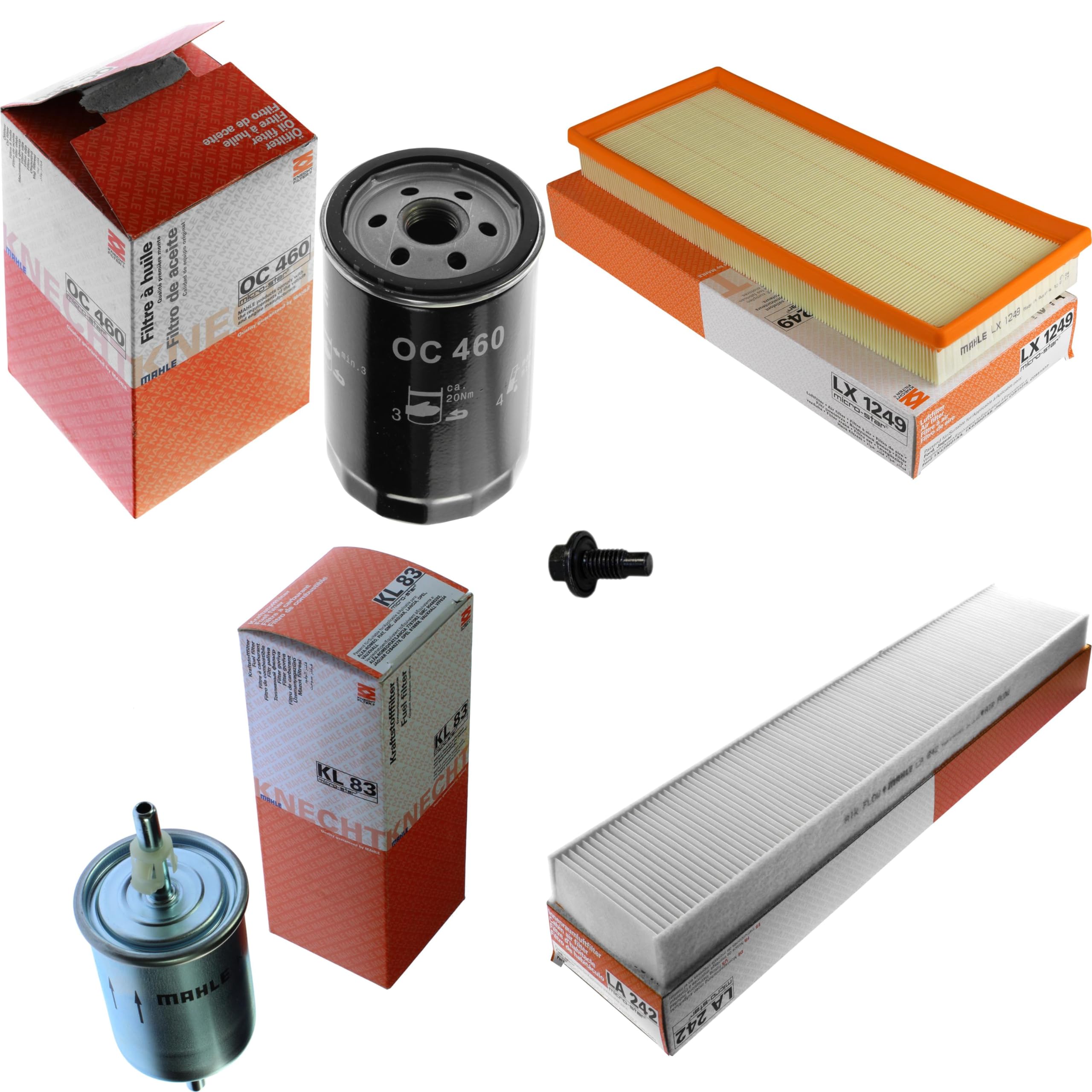 Paquete de inspección Kit de mantenimiento de filtros con filtro de aceite OC 460, filtro de aire LX 1249, filtro de combustible KL 83, filtro de habitáculo LA 242, tornillo de cierre