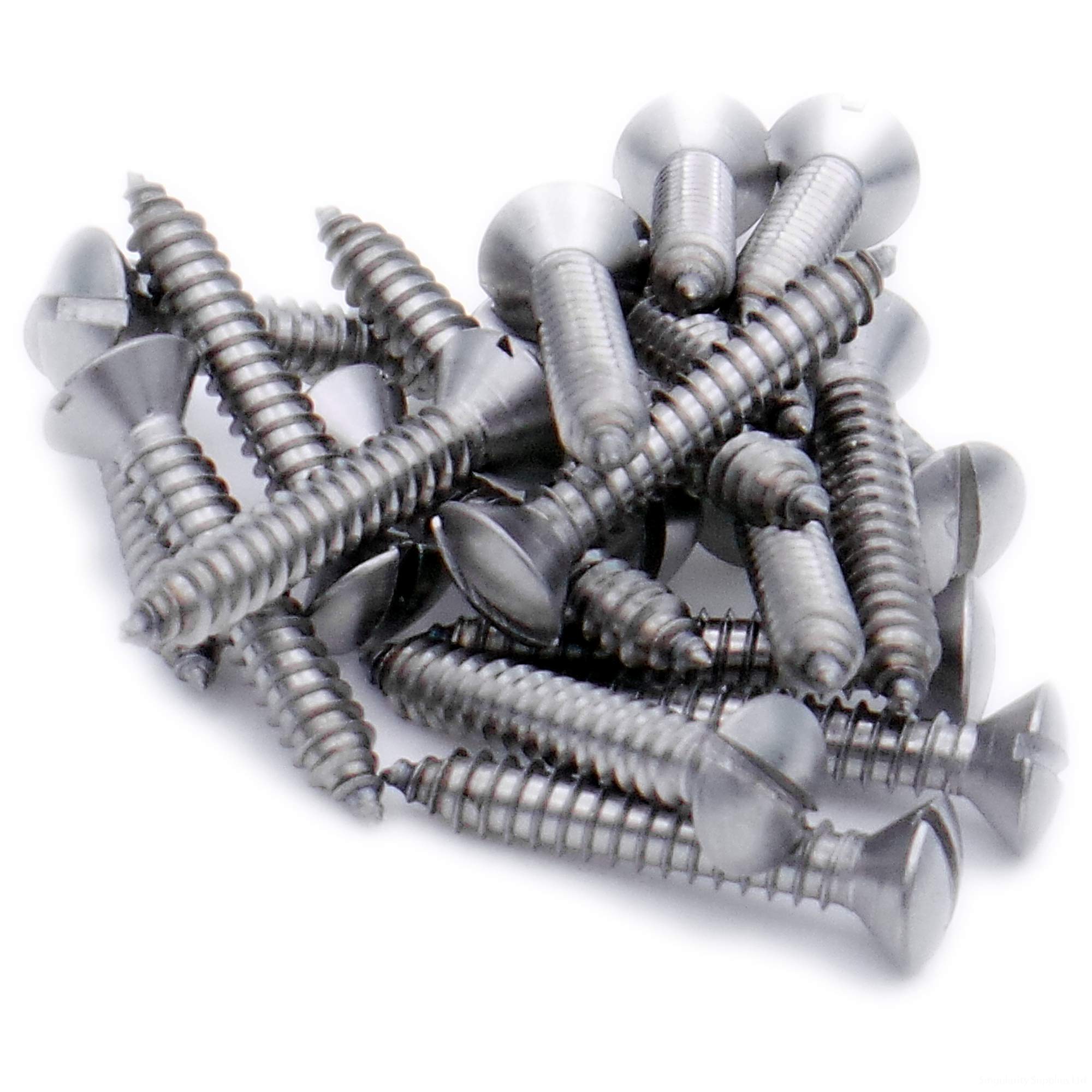 Singularity Supplies Silver No.10 X 1.25 (4.8Mm X 32Mm) Slot Raised Countersunk Self-Tapping Screw - Stainless Steel (A2) (Pack Of 20)