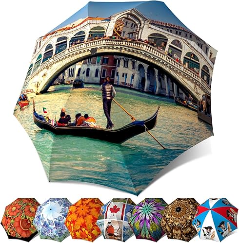 Paraguas vintage de viaje con temática de viaje, paraguas de diseñador con apertura automática, paraguas artístico para mujer, paraguas de lluvia