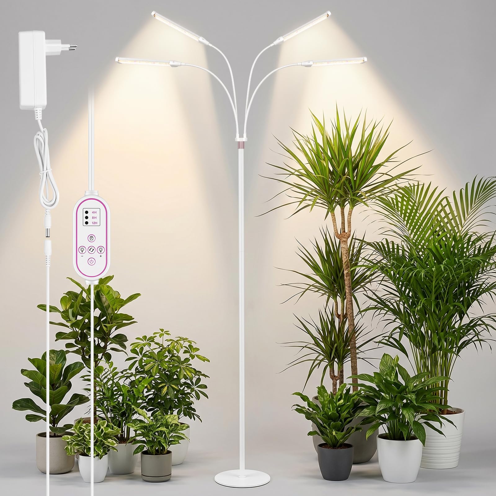 ERWEY Lampe Horticole, LED Lampe Plante Interieur avec Minuterie 4/8/12H, Spectre Complet Réglable, Hauteur Réglable 63–180 cm, pour Germination Croissance Floraison Végétale