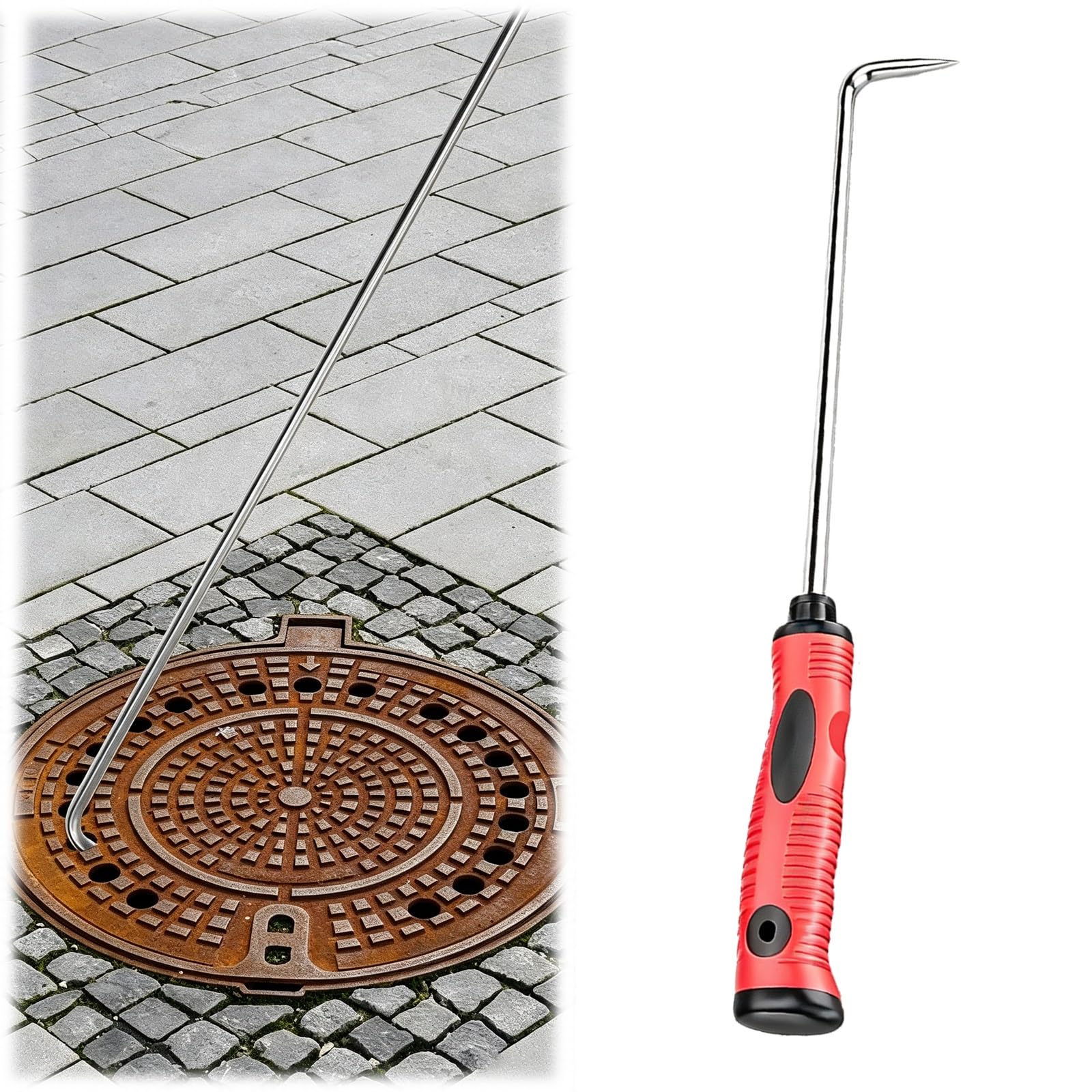 NMKSYX Stainless Steel J-hook Manhole Cover Lifter, Drain Grate Hook