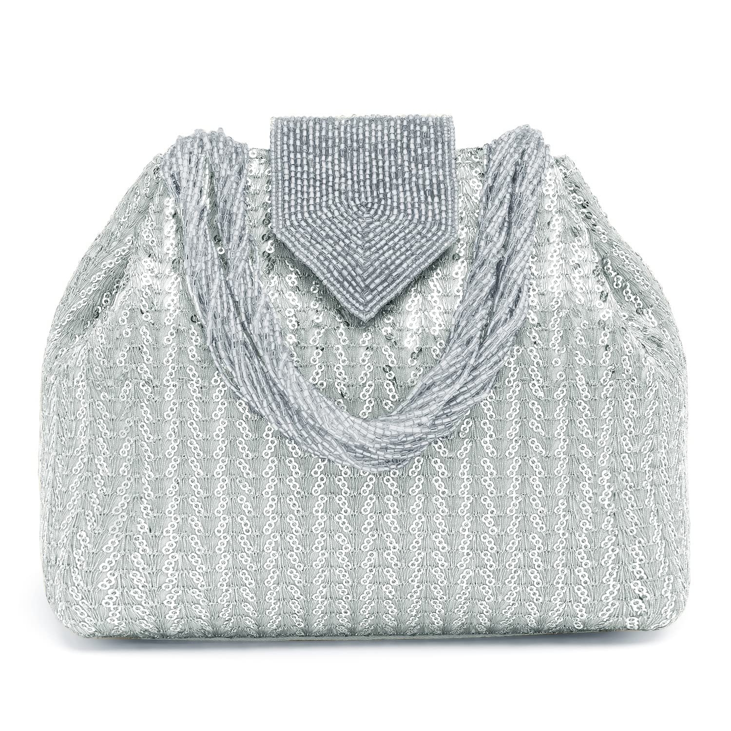 Peora Ethnic Stylish Potli Bag for Women Handmade Purse Evening Handbags Stylish Bridal Fashion Clutch Bag Gift for Girls (Silver, P95S) (B0BQ4FJ83W) Amazon Price History, Amazon Price Tracker