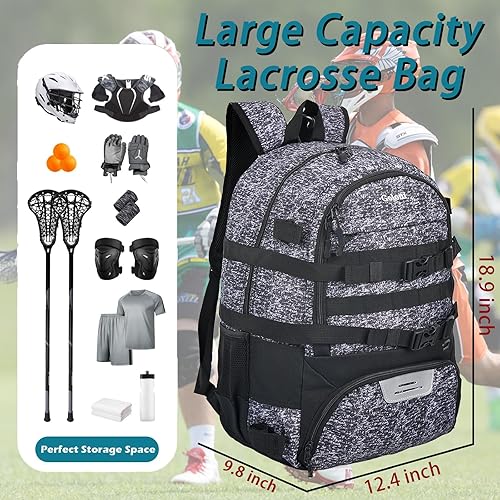 Miniatura 2 de Goloni  Mochila grande de Lacrosse con soporte de dos palos y compartimento separado para tacos de hockey sobre césped
