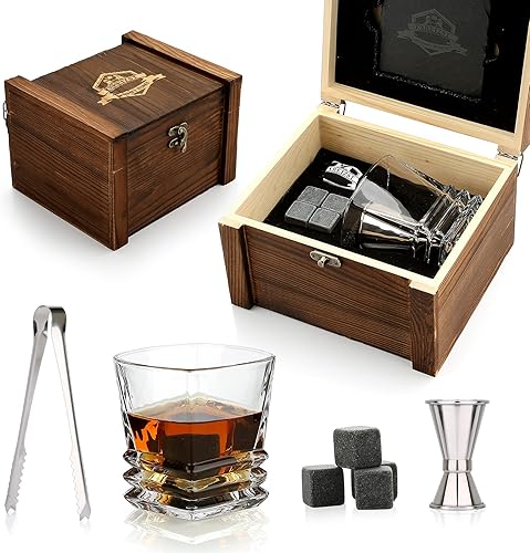 EXREIZST Juego de regalo de piedras de whisky, regalos de whisky para hombres, rocas de whisky escalofriantes de granito, juego de caja de regalo de