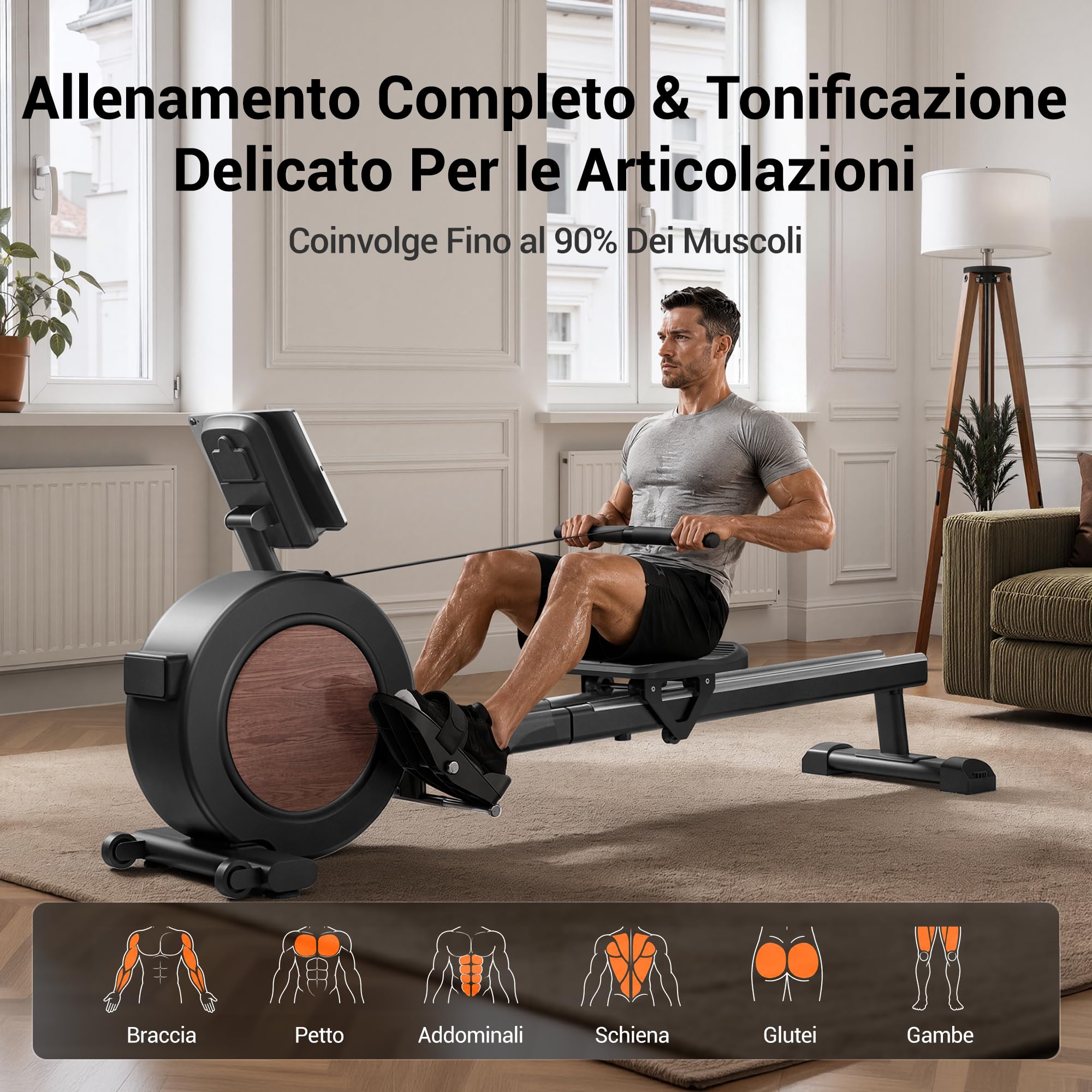 UMAY Vogatore per Casa, Vogatore con App, 16 Livelli di Resistenza