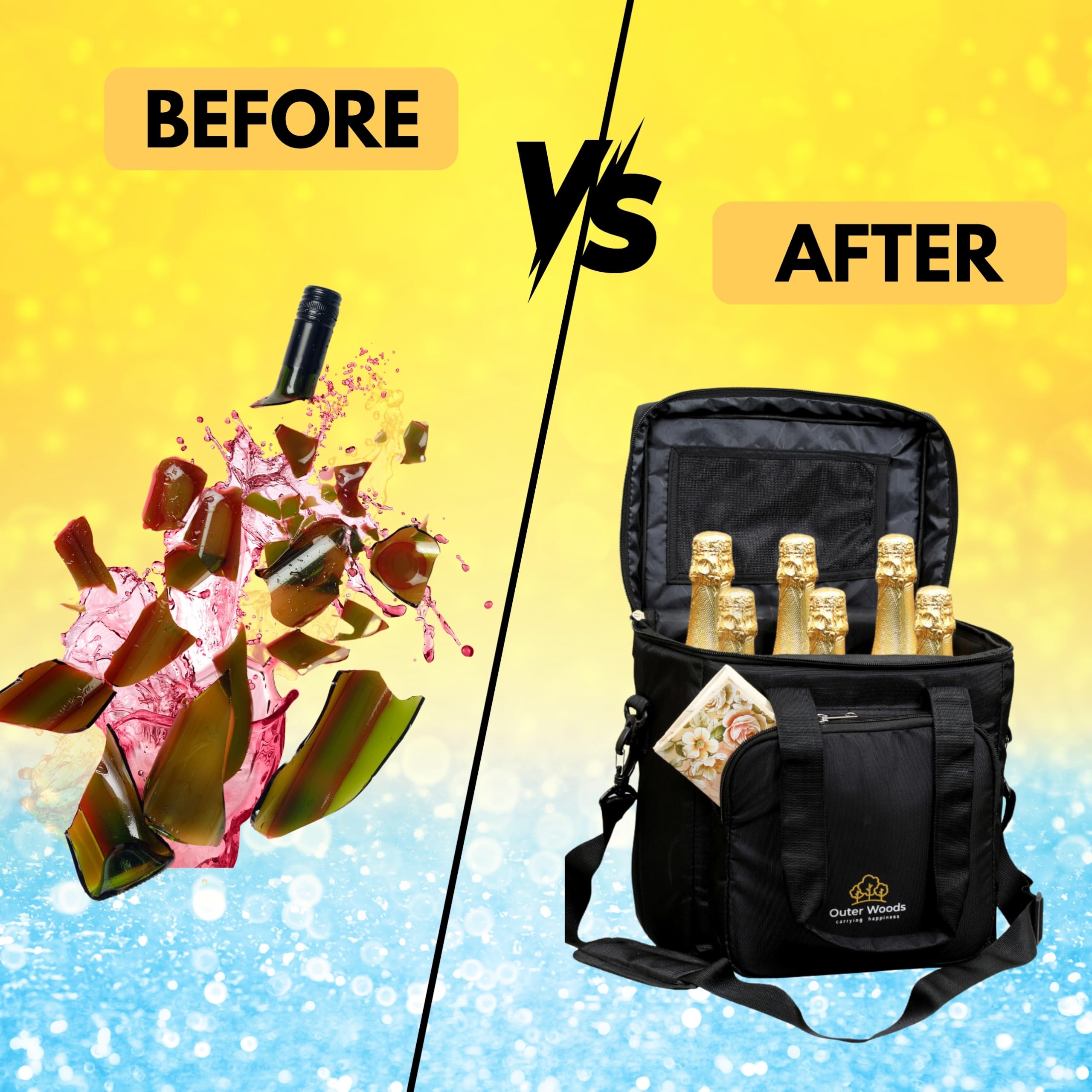 Bolsa térmica aislada para 6 botellas con paquetes de gel de hielo, portador de vino y cerveza, se adapta a 6 botellas de tamaño completo