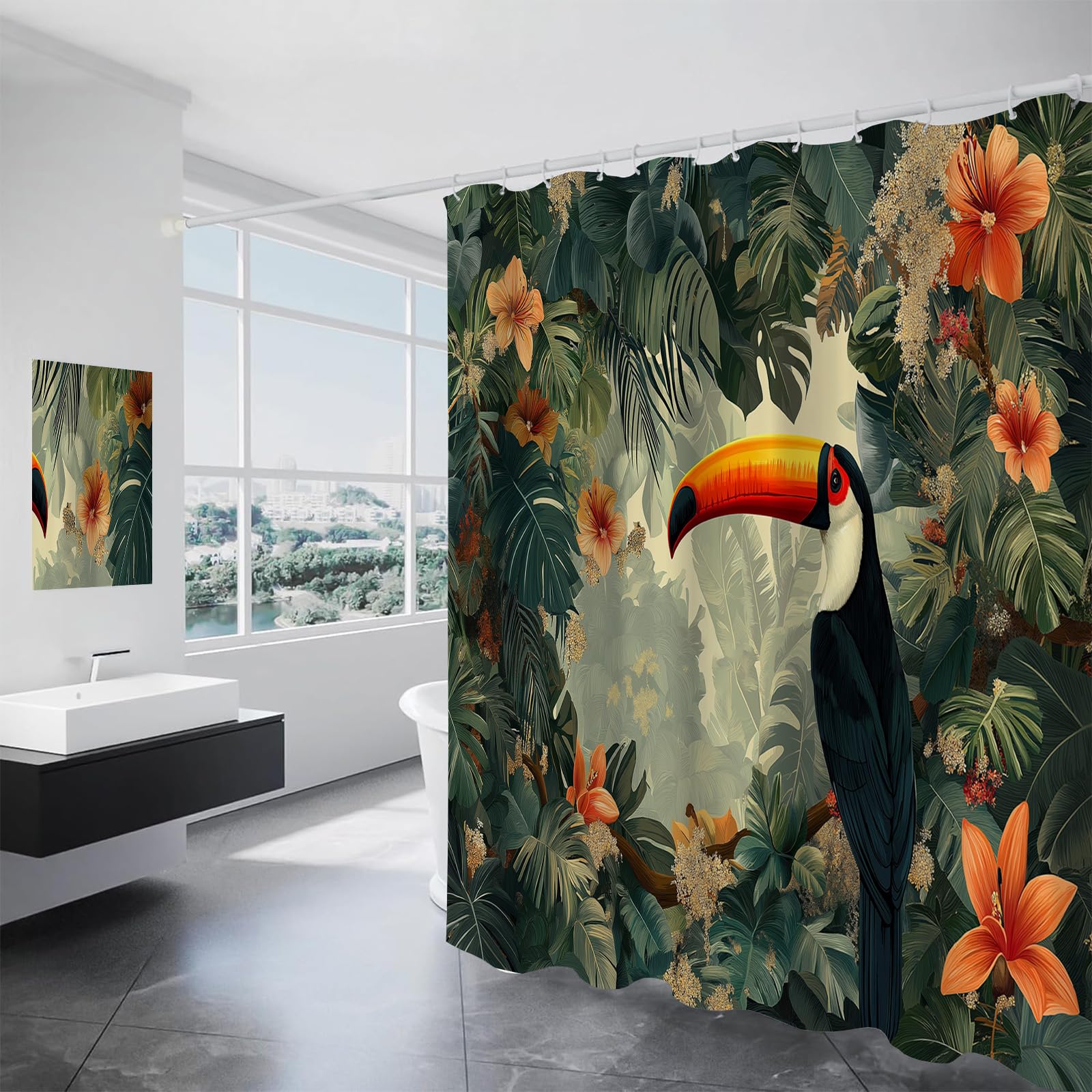 Rideau douche toucan de qualité supérieure avec ourlet lesté