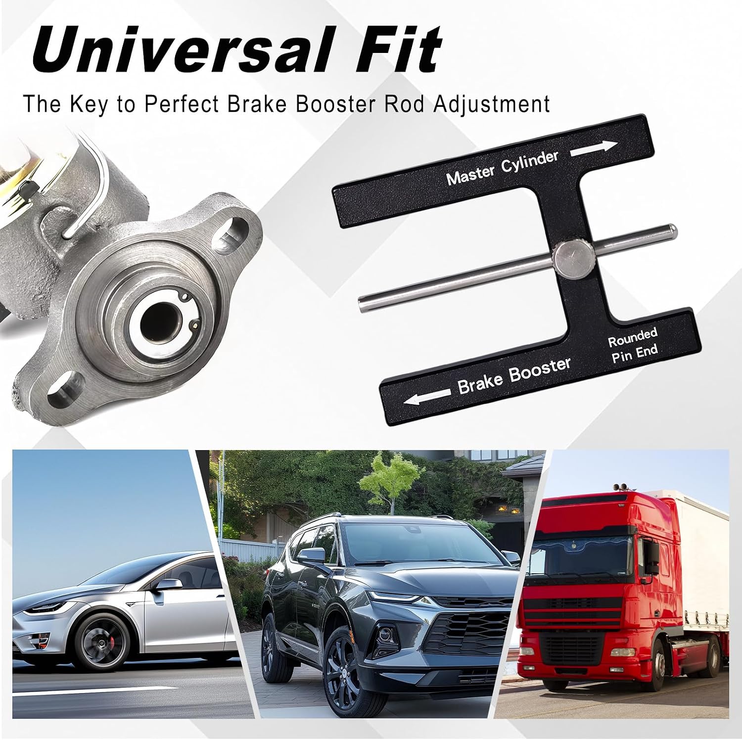 Aluminum Brake Booster Rod Adjustment Tool, Brake Master Cylinder Depth Checker Fits Most Boosters with Adjustable Pins for Accurate Pedal Travel (Black)