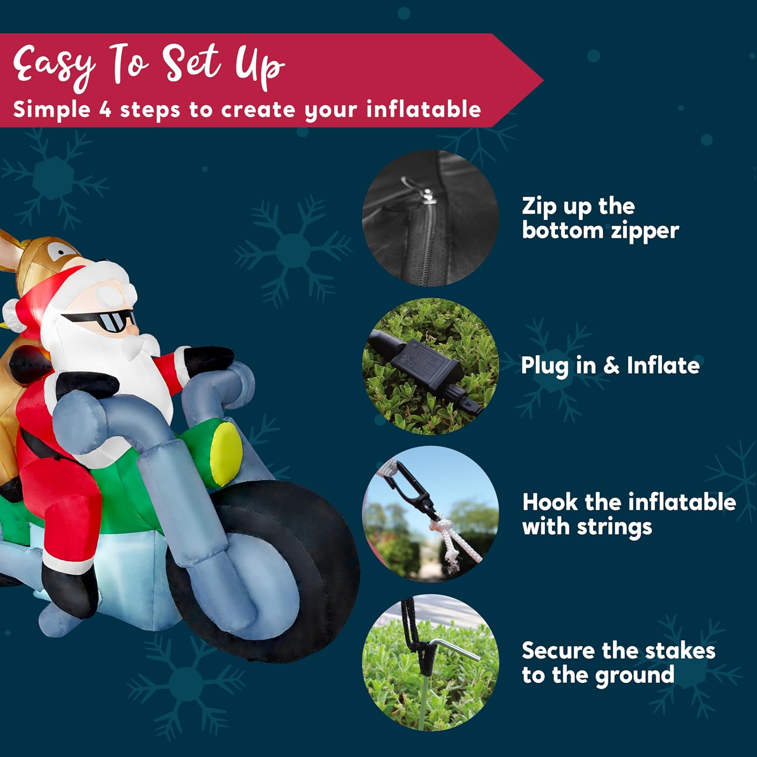 JOIEDOMI 7 FT Long Christmas Inflatables Outdoor Decorations, Inflatable Santa Riding Motorcycle with Reindeer, Blow Up Yard Decoration with Build-in LED for Xmas Party Outdoor Yard Garden Lawn Décor