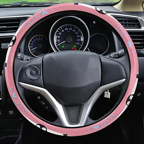 Miniatura 2 de Funda protectora para volante de automóvil, diseño de pingüino con texto en inglés "Snow I Love Mom", color rosa, de esponja elástica, para