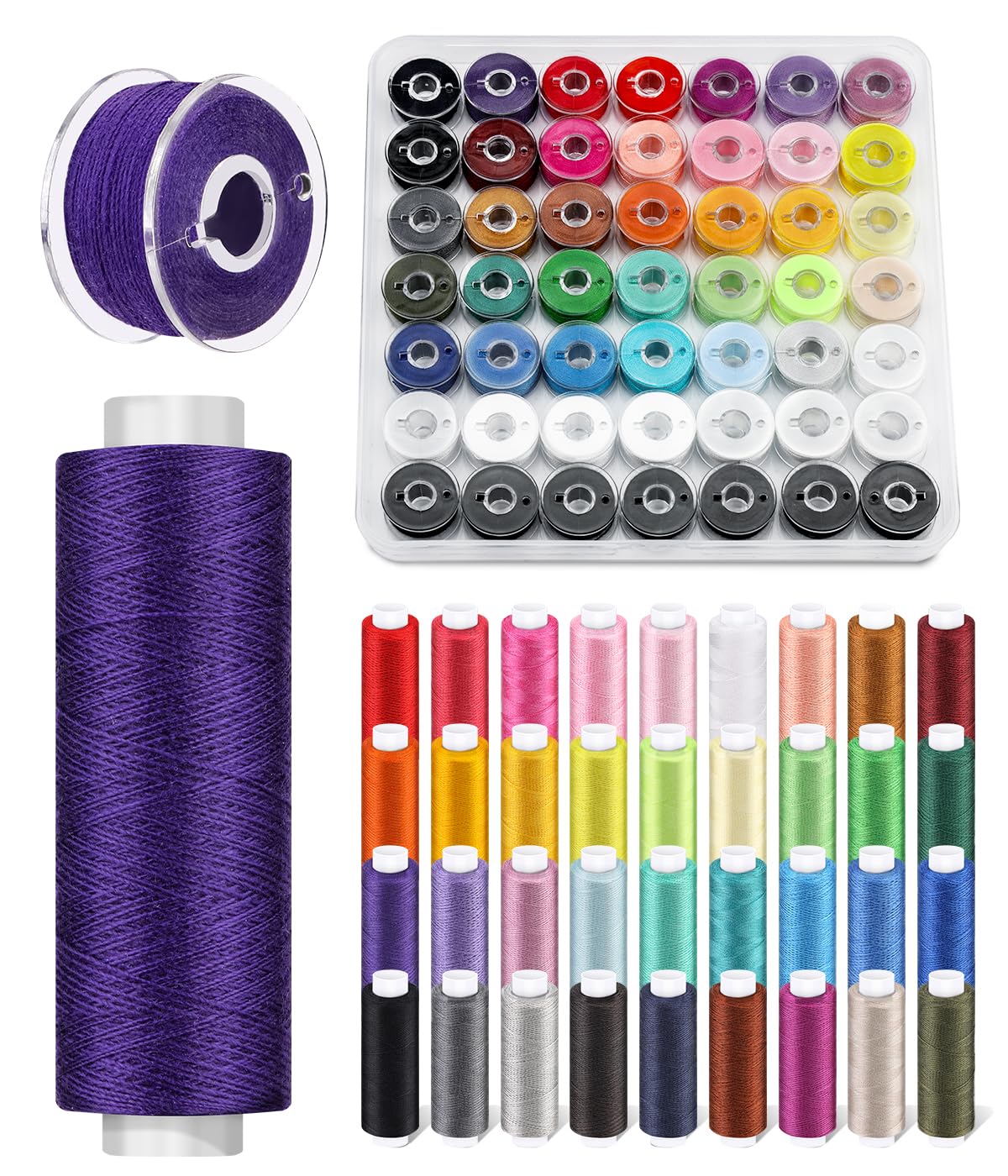 92 PCS Sewing Thread Assortment, 36 Color Sewing Machine Thread with 36 Color Bobbins, All Purpose Thread for Sewing Machine, Hand Stitching, Embroidery