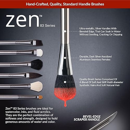 Miniatura 4 de Royal & Langnickel, Zen Series 83, juego de 5 cepillos, mango estándar, filamento sintético, cabello natural, limpiador rígido 2, 8, 14, fregador,