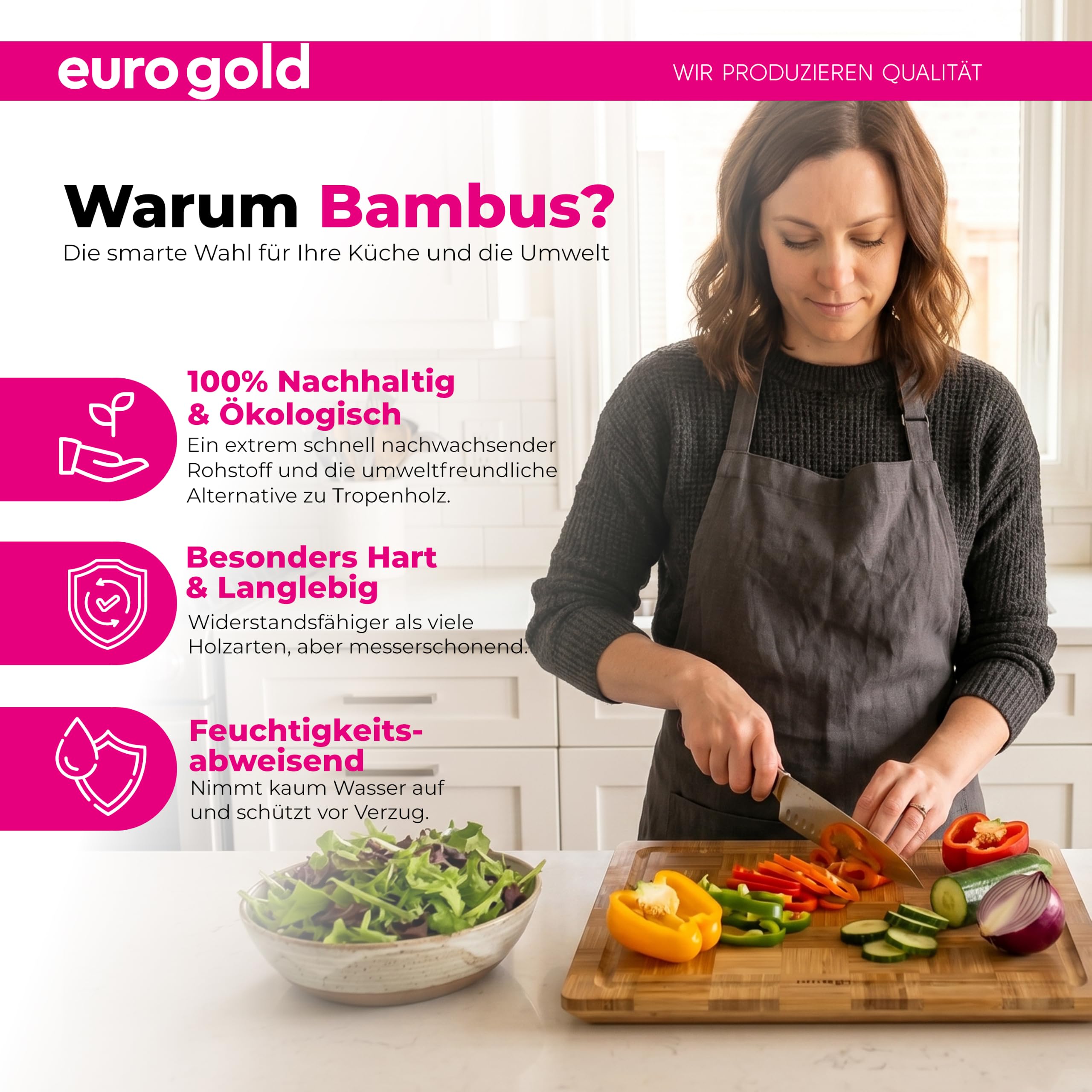 EUROGOLD XL-Großes Bambus Schneidebrett 50x35 cm mit Saftrille