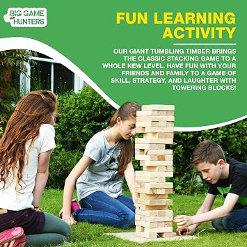 Big Game Hunters Jumbo Hi-Tower in a Bag - Builds from 0.6 (2 Ft) Meters up to 1.5 Meters (5ft) High - Outdoor Garden Games - Tumble Tower - Building Games