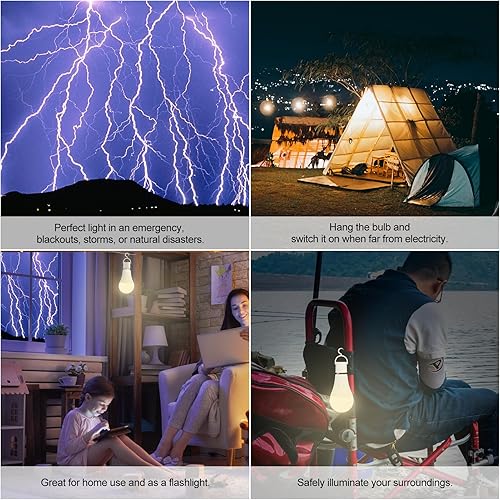Miniatura 7 de JackonLux Lámparas alimentadas por batería sin electricidad, bombilla recargable de emergencia E26 con control remoto para cortes de energía en