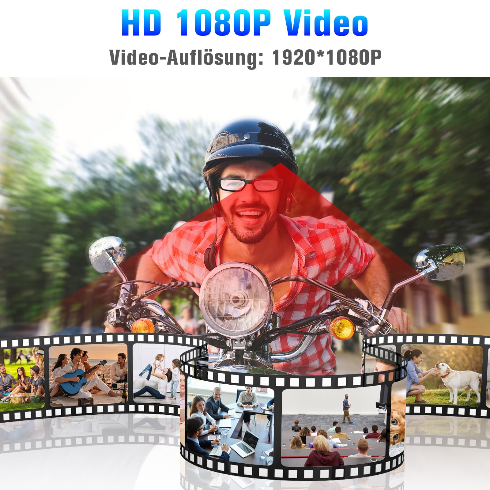 Brillenkamera, Sport-Actionkamera HD-1080P-Brillenvideokamera, Mini-Brillen Kamera, Kleine Videokamera mit Loop-Aufnahmefunktion