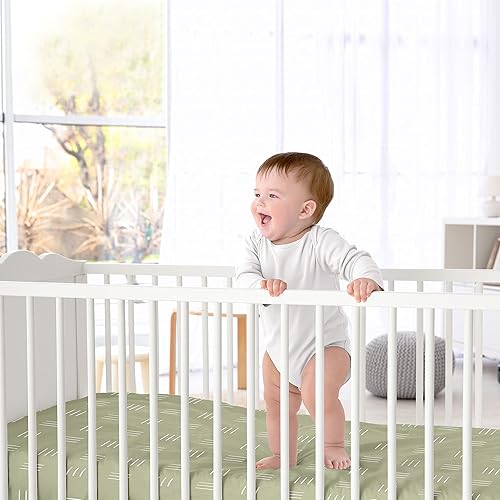 Miniatura 2 de Sweet Jojo Designs Sábana bajera ajustable para cuna de niño o niña, color verde salvia, cama de bebé o bebé, color blanco, bohemio, bosque, tribal,